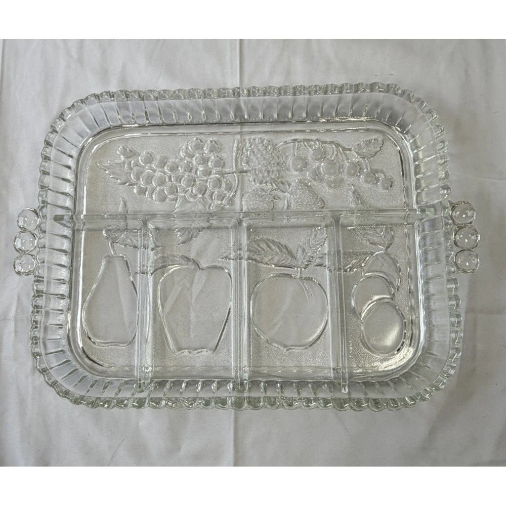 Vintage‎ Indiana Glass Embossed Fruit Divided 5-Part Serving Relish Tray Dish